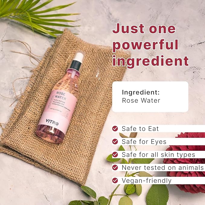 VIT.ro Rose Water Spray for Face 200ml | Pure Gulab Jal | No Additives, Chemicals, or Preservatives | Natural Toner for Hydrated, Glowing Skin | Hydro Distilled