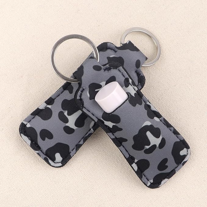 4 Pcs Lip Balm Holder Keychain for Lipstick, Elastic Fabric Lip Gloss Sleeves Holder for Women, Girls, Nurse