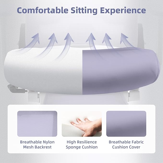 Foldable Office Chair with Foot Rest, Ergonomic Office Chair with Adjustable Lumbar Support, Headrest, Armrest, Home Office Desk Chair for Space Saving, Work from Home, Purple