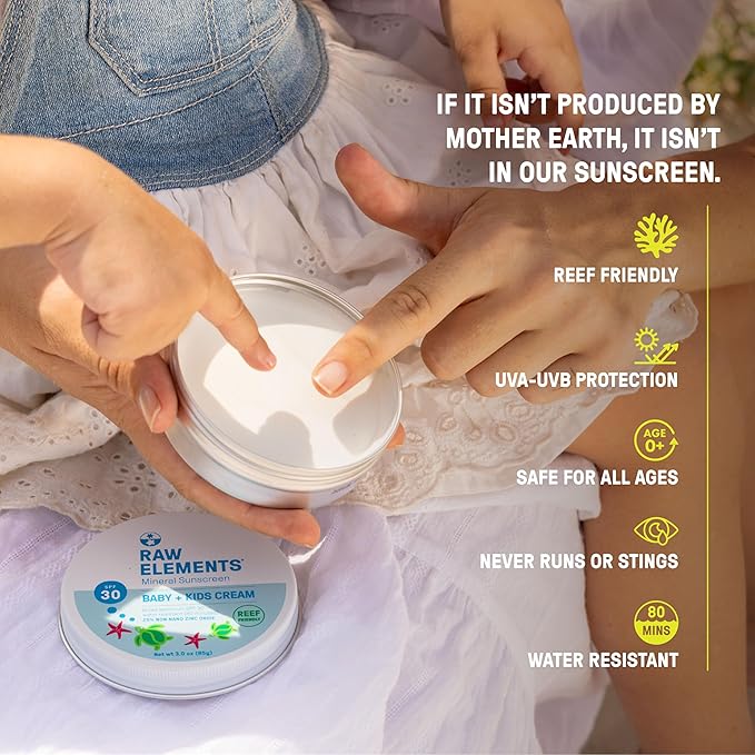Raw Elements Baby & Kids Bundle - SPF 30 All Natural Sensitive Skin Sunscreen Stick and Tin, After Sun Body Gel, Sun Protection and Healing Combo
