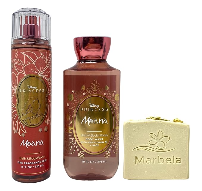 Bath & Body Works Limited Edition Princess Collection Moana Duo Gift Set - Fragrance Mist and Body Wash - with a Wild Jasmine Bar Soap - Full Size