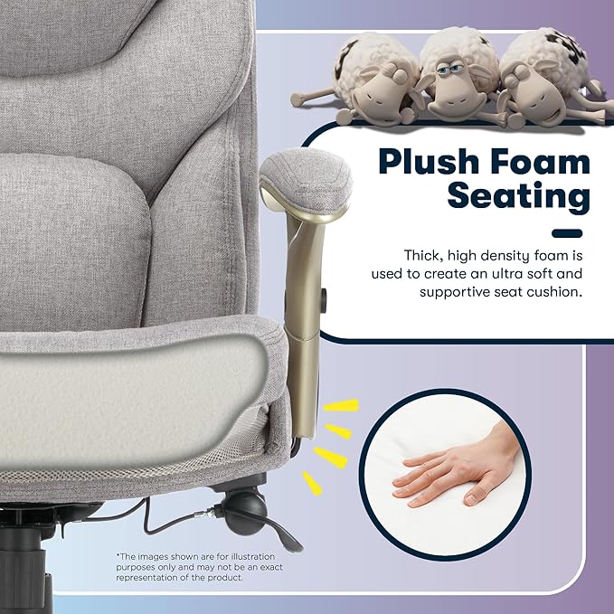 Serta Ergonomic Executive Office Chair Motion Technology Adjustable Mid Back Design with Lumbar Support, Light Gray Fabric