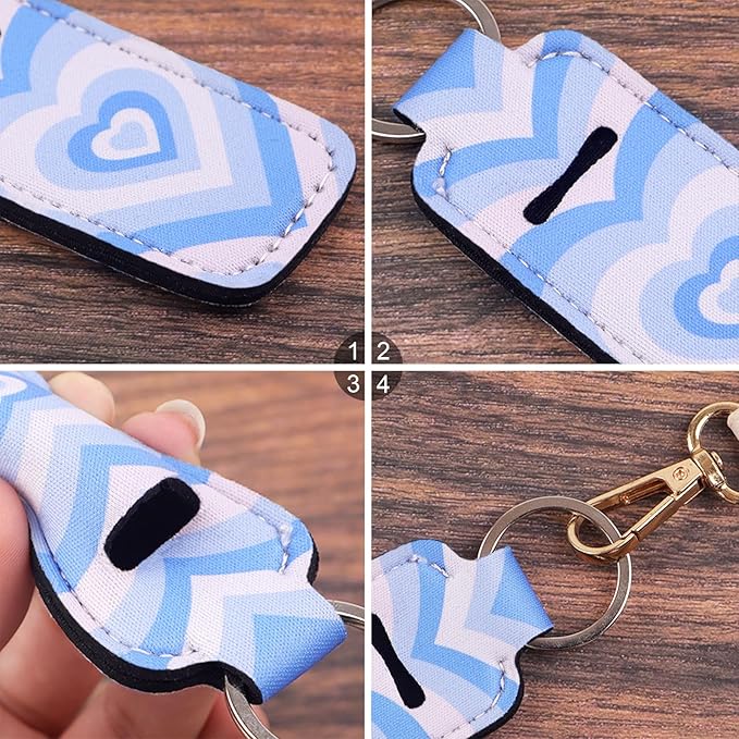 4 Pcs Lip Balm Holder Keychain for Lipstick, Elastic Fabric Lip Gloss Sleeves Holder for Women, Girls, Nurse