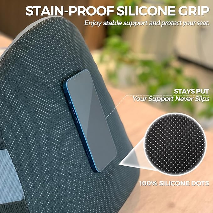 Lumbar Support Pillow for Office Chair & Car - All-Season Adaptive Memory Foam, Ergonomic Back Support for Lower Back Pain Relief, Stay-Put Non-Staining Silicone Grip (Gray)