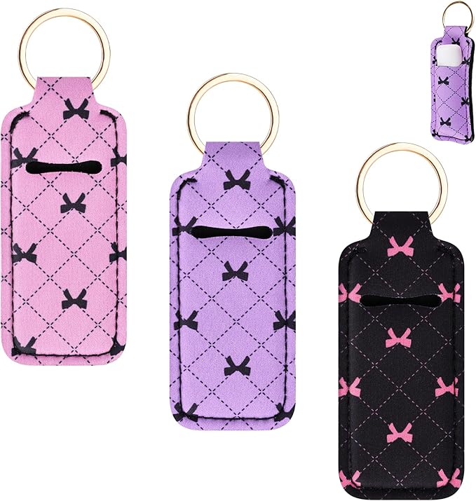 3PCS Chapstick Keychain Holder, Potable Lip Balm Holder, Lip Gloss Holder Keychain for Lipstick, Chapstick, Lip Balm