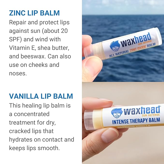 Waxhead Travel Size Sunscreen Sampler Box - Non-Nano Zinc Oxide, Coral Reef Safe, Biodegradable Sunblock SPF 30. Lip Balms, Solid Mini Paste Tins (.5oz) Tinted, Baby + Everyday (1oz) in Canvas Bag