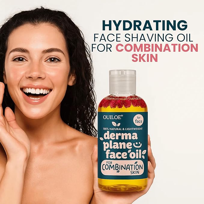 Dermaplaning Oil for Women with Combination Skin - Face Shaving Oil - Safe for Acne Prone Skin - Non Comedogenic, Fragrance Free, Natural and Lightweight for Irritation Free Face Shave, 4oz by Ouiloe