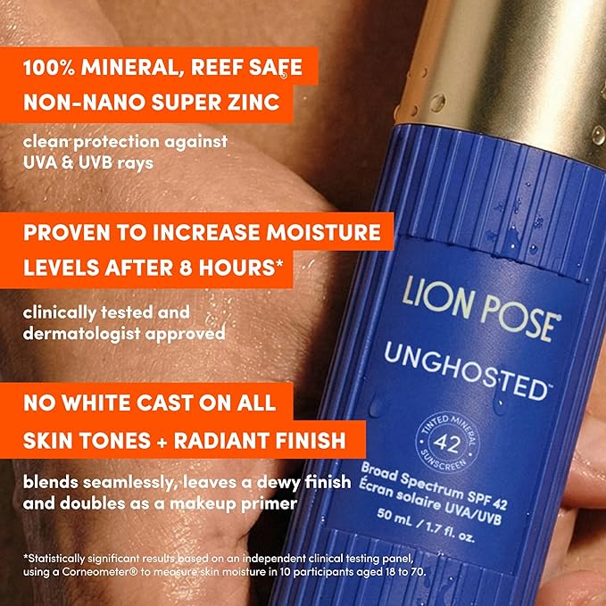 UNGHOSTED Sheer Tinted Mineral SPF 42 with Moisture-Boosting Squalane, Sunscreen for Face and Body, Mineral Sunscreen Lotion, UVA/UVB protection, 1.7 fl oz