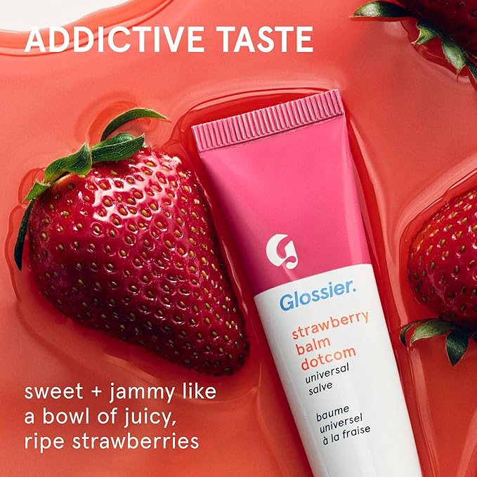 Glossier Balm Dotcom Hydrating Tinted Lip Balm - Universal Salve, Up to 12 Hour Moisture for Dry Lips, Cuticles & Skin - Lanolin, Beeswax & Castor Oil - Strawberry, Jammy Pink Tint, 15ml