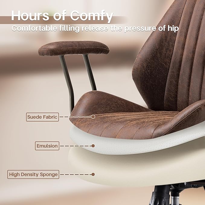 HOOOWOOO Faux Suede Leather Home Office Desk Chair,MCM Modern Ergonomic Task Work Chair,Computer Gaming Chair with Cushion Seat Mid Back for Long Hours(Chocolate Brown)