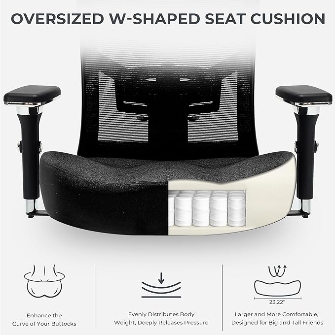 Big and Tall Office Chair 500lbs, Ergonomic Oversize Mesh Desk Chair, Heavy Duty High Back Computer Chair with Wide Thick Seat Cushion, Adjustable Lumbar Support, 4D Armrests
