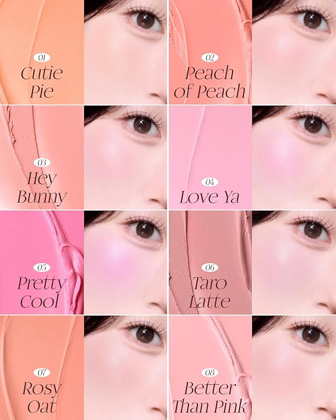 HOLIKA HOLIKA Tinted Milk Cream Blush 05 Pretty Cool - Korean Face Makeup with Built-In Puff, Semi-Luminous Milky Color, High Powder Content Formula, Transparent Finish for Semi-Matte Glow