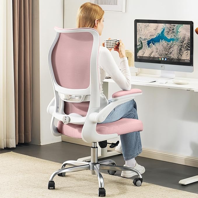 TRALT Ergonomic Office Chair - Desk Chair with Wave High Back Adjustable Lumbar Support Computer Chair - Gaming Chairs Mesh Backrest and PU Leather Seat for Home Reading Chairs to Adults(PIK)