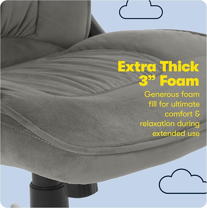Serta Hannah Executive Home Office Desk Chair, Ergonomic Mid-Back with Lumbar Support, Firm Seat Cushion, Layered Body Pillows, Padded Armrests, Swivel Base, Easy Assembly, Microfiber, Black/Grey