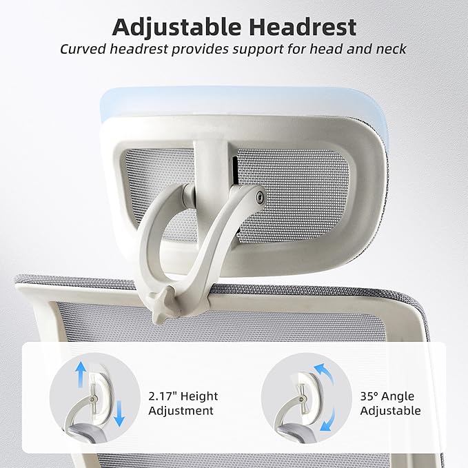 Foldable Office Chair with Foot Rest, Ergonomic Office Chair with Adjustable Lumbar Support, Headrest, Armrest, Home Office Desk Chairs for Space Saving, Grey