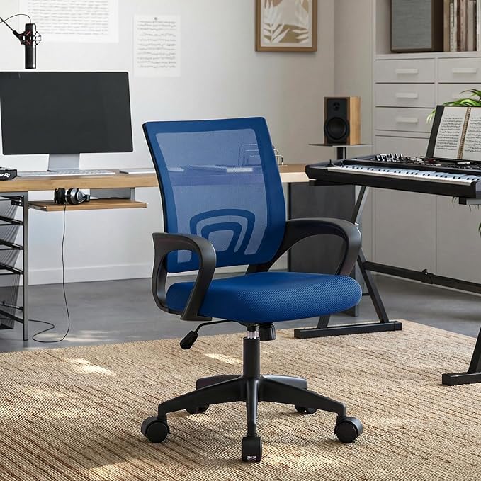 Magshion Ergonomic Office Desk Chair, Mid-Back Mesh Computer Chair, Swivel Chair with Breathable Backrest & Lumbar Support, Adjustable Height for Gaming, Work, Study, 300 Lbs Capacity, Navy Blue