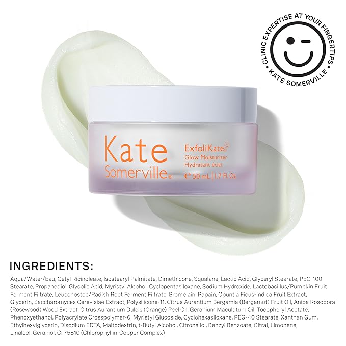 Kate Somerville ExfoliKate Glow Moisturizer – Clinically Formulated Daily Face Cream, Gently Exfoliates and Hydrates, 1.7 Fl Oz (Pack of 2)
