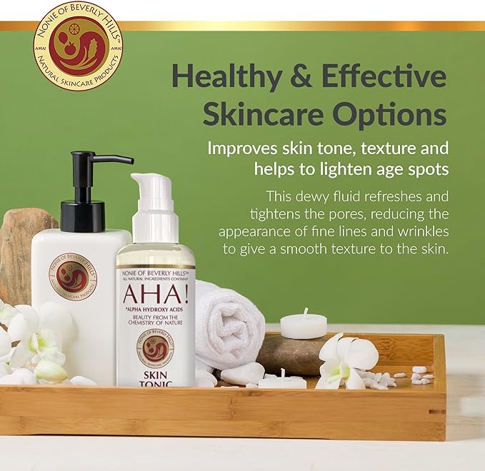 Nonie of Beverly Hills AHA Skin Tonic – All-Natural & Gentle Exfoliating Toner – 100% Vegan & Organic – with Apple Cider Vinegar, Grapefruit Seed Extract & Citrus Blend – Made in The USA