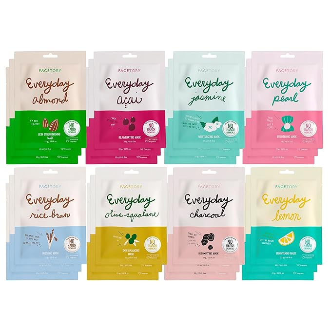 FACETORY K Beauty Face Mask Skin Care - EVERYDAY 8 COLLECTION Sheet Mask Set (24 pc) | Natural Premium Korean Face Mask For All Skin Types - No Sulfates No Parabens