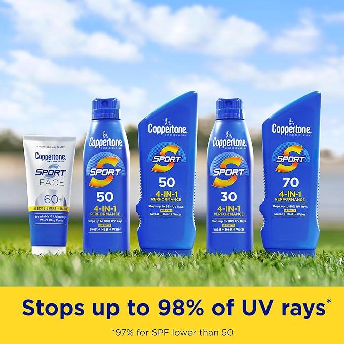 Coppertone Sport Sunscreen Lotion, Broad Spectrum SPF 70 Sunscreen Multi Pack, 7 Fl Oz, Pack of 2