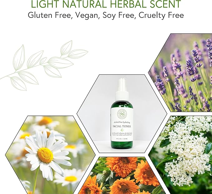 Honeybee Gardens 100% Natural Hydrating Facial Toner/Makeup Setting Spray | Alcohol Free | 4 fl oz.| Vegan | Gluten Free | Cruelty Free | Unscented