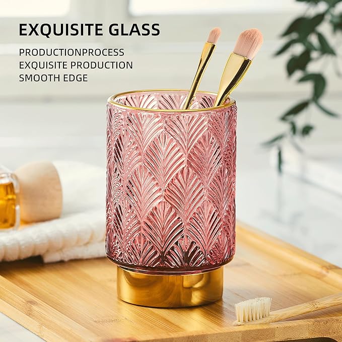 Makeup Brush Holder Organizer,Toothbrush Holders,Desk Pen Pencil Holder,Multifunctional Vintage Glass Brush Cup（A42-4-US）