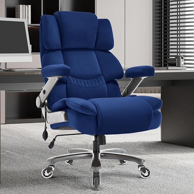 Fabric 700lbs Big and Tall Office Chair-Large Computer Chair with Adjustable Lumbar Support 3D Flip Arms Plus Size Wheels, High Back Executive Desk Chair, Heavy Duty Metal Base, Thick Padded Wide Seat
