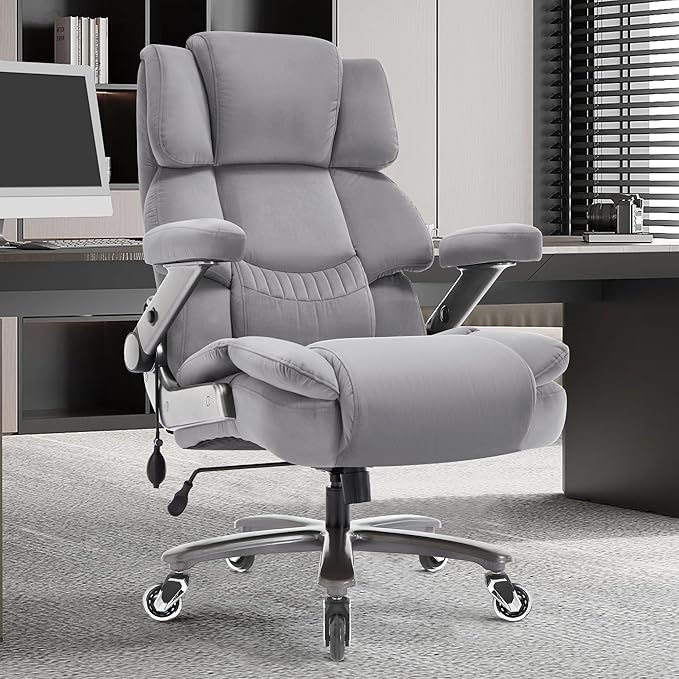 Big and Tall Office Chair 700lbs- Fabric High Back Executive Computer Chair with Adjustable Lumbar Support 3D Flip Arms Plus Size Rubber Wheels- Extra Wide Large Desk Chairs, Heavy Duty Metal Base