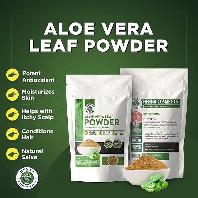 Aloe Vera Leaf Powder (Aloe Barbadensis), Moisturizer, Juice, Salve, for Hair and Skin | 100 Grams (3.53 Oz.) Natural, Pure, Organic