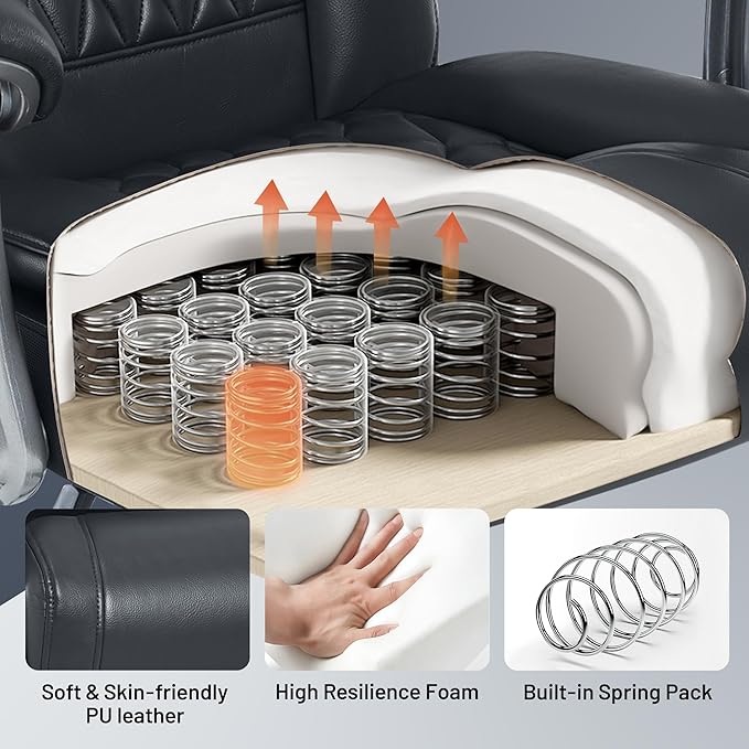 Massage Office Chair with Heating Function & Footrest, 6-Point Vibration, Ergonomic Executive Reclining Desk Chair with Padded Seat for Relaxation, Comfort & Stress Relief