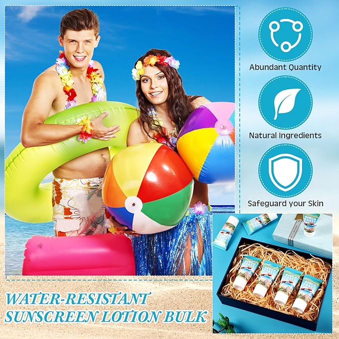 72 Pcs Mini Sunscreen Bulk for Summer Party Wedding SPF 30 Water Resistant Sunscreen Lotion Bulk 1oz Travel Size for Thank You Gifts Wedding Party Supplies (Beach)