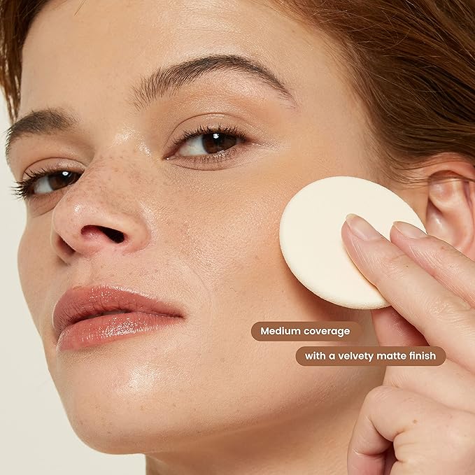 JOAH Perfect Complexion Cashmere Powder Foundation, Medium Face Coverage, Matte Finish, Korean Makeup, Compact Design For Oily & All Skin Types, 16 Hour Wear, Medium with Cool Undertones