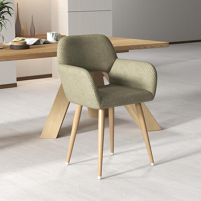 Home Office Desk Chair Set of 2, Corduroy Fabric Vanity Chair for Makeup with Hollow Backrest, Comfy Armchair Wood Frame with Strudy Metal Legs, Dark Green