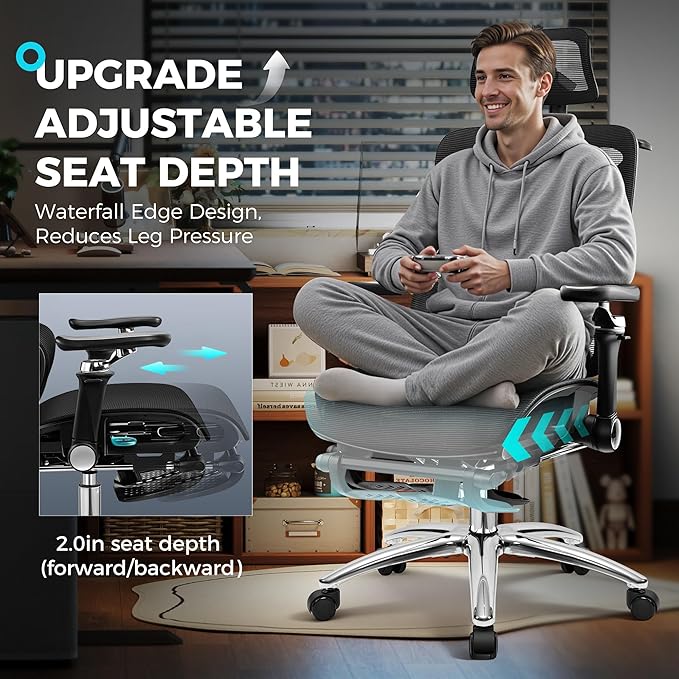 Ergonomic Office Chair with Footrest, Big and Tall Home Desk Chair, High Back Rolling Computer Chair with 5D Flip-Up Arms and Lumbar Support, Comfy Gaming Chair, Black-8 Pack
