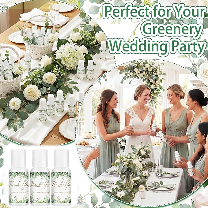 24 Pcs Sage Green Wedding Decor Travel Size Mini Sunscreen Bulk Spf 30+ Thank You Gifts Wedding Favors for Guest Eucalyptus Floral Small Sunscreen for Bridal Shower Souvenirs, 1 Fl. oz