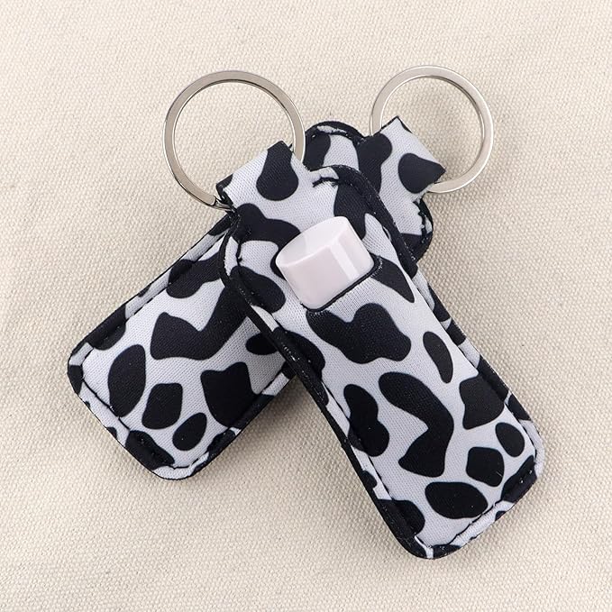 4 Pcs Lip Balm Holder Keychain for Lipstick, Elastic Fabric Lip Gloss Sleeves Holder for Women, Girls, Nurse