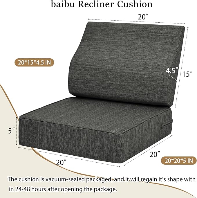 baibu Gel Memory Foam Recliner Cushions with Lumbar Support Pillow for Elderly, 20x20x5 Inch Thick Dual-Layer Design Non-Slip Seat Cushion for Recliner Chair for Reduce Hip & Lumbar Pain, Black