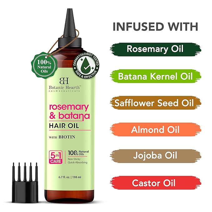 Botanic Hearth 100% Pure Rosemary Batana Oil For Hair Growth & Hair Treatment Oils 6.7 Fl Oz | Infused with coconut Oil | Hair Oil Repairs Dry Damaged Hair, Strengthening, Healthier | All Hair Types