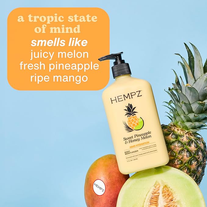 Hempz Body Lotion - Sweet Pineapple & Honey Melon Daily Moisturizing Cream, Shea Butter, Aloe, Orange Extract Body Moisturizer - Skin Care Products, Hemp Seed Oil - 17 fl oz, 2-Pack Bundle…