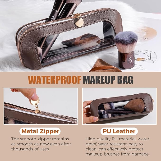 BS-MALL 10 Pcs Professional Makeup Brushes Set with Soft Eyeshadow Brush, Foundation Brush for Liquid Makeup, Double-ended Brushes Travel Bag & Triangle Puff - Travel-friendly Multi-purpose Kit
