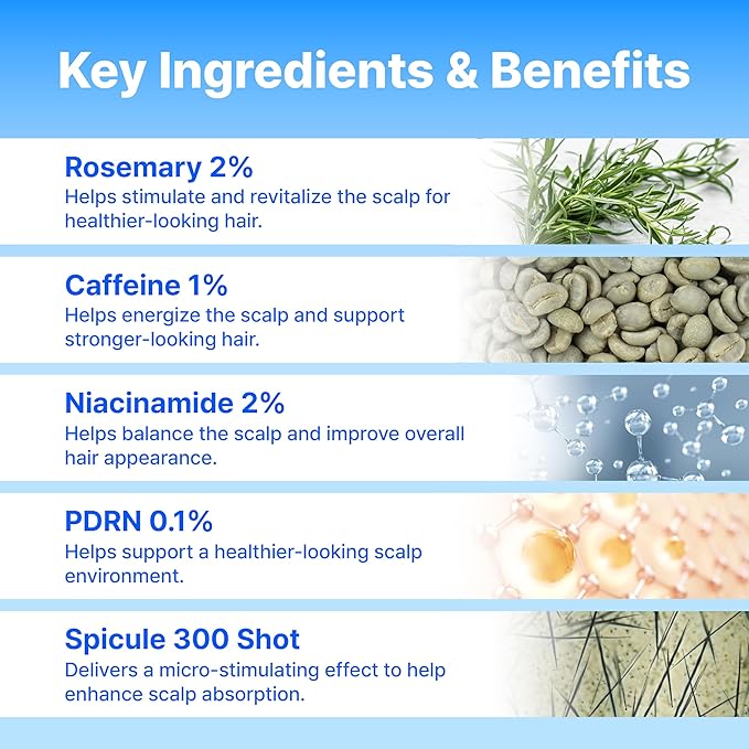 9-Peptide Hair Growth Scalp Care Serum - Rosemary 2% Caffeine 1% PDRN & Spicule 300, Roll-On Type | Root Enhancer Thicker Fuller-looking Hair w/Niacinamide Zinc PCA for Thinning hair Korean Haircare