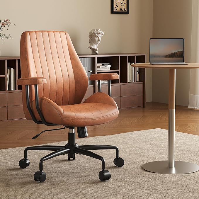 Ergonomic Office Chair 330LBS, Reclining Swivel Mid Back Desk Chair with Adjustable Height, Thickened Cushions, Comfy Executive Armchair for Home Office