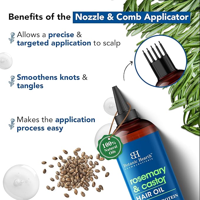 Botanic Hearth 100% Pure Rosemary Castor Oil For Hair Growth & Hair Treatment Oils 6.7 Fl Oz | Infused with coconut Oil | Hair Oil Repairs Dry Damaged Hair, Strengthening, Healthier | All Hair Types