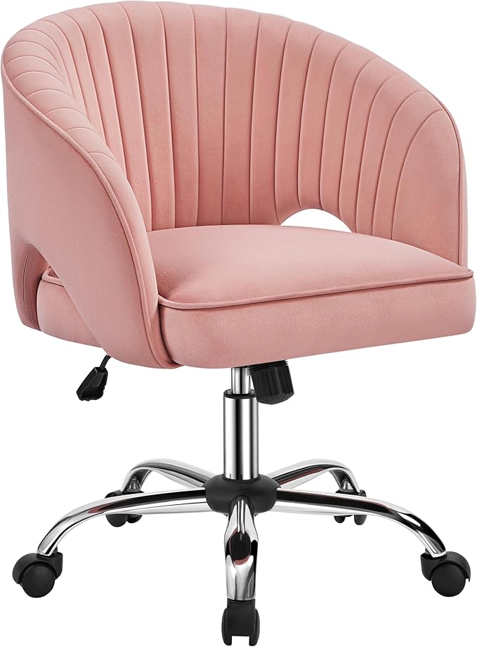 Yaheetech Pink Desk Chair Cute Vanity Chair with Back & Modern Swivel Rolling Design for Home Office, Study, Vanity, Bedroom