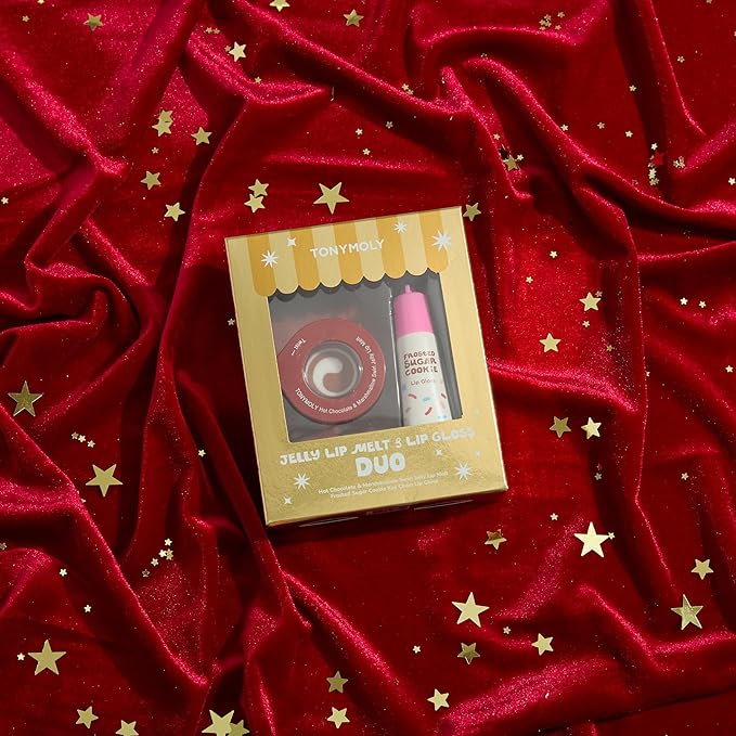 TONYMOLY Jelly Lip Melt + Lip Gloss Key Chain Duo, Limited Edition Holiday Set – Hydrating Lip Balm & Gloss with Hot Chocolate Marshmallow Swirl + Frosted Sugar Cookie, Stocking Stuffer Gift