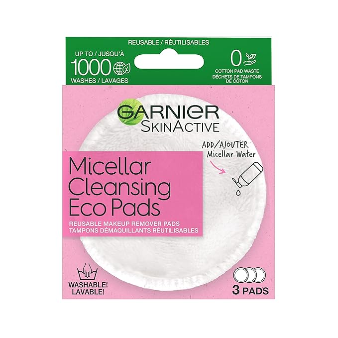 Garnier Micellar Cleansing Eco Pads, Reusable, 3 Ultra-soft Microfiber Pads, 1 Count (Packaging May Vary)