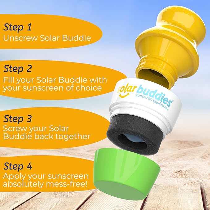 Solar Buddies Sunscreen Applicator - Green Pack of 3 - BPA-Free Refillable Roll on Sponge Sunscreen, Suncream & Lotion Applicator For Kids, Adults & Families - Holds 3.4fl oz, Perfect Size for Travel