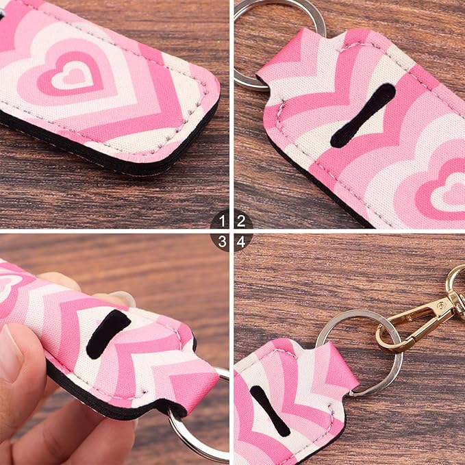 4 Pcs Lip Balm Holder Keychain for Lipstick, Elastic Fabric Lip Gloss Sleeves Holder for Women, Girls, Nurse