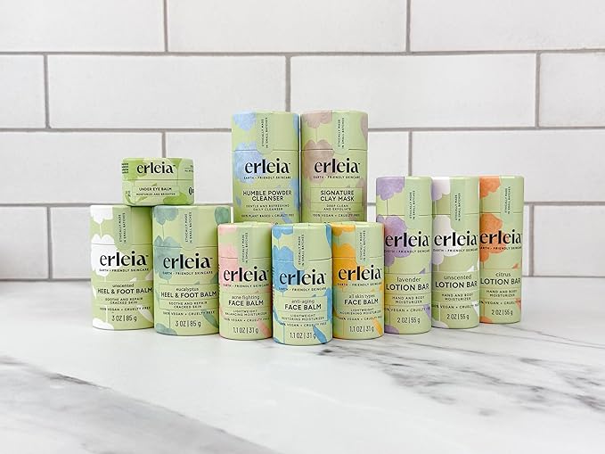 Erleia Solid Face Balm, Anti-Aging Facial Moisturizer, Vegan Cruelty-Free Plastic-Free, Travel-Friendly Skincare, Sustainably Sourced Ingredients