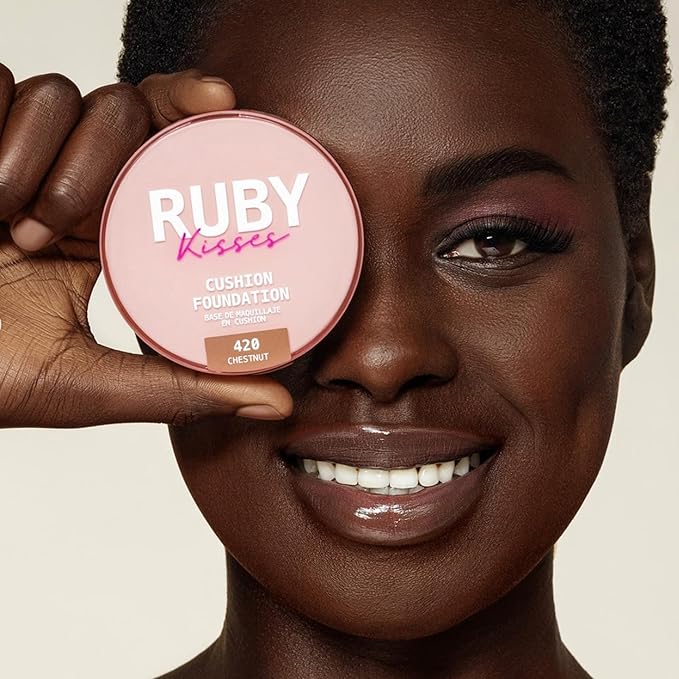 Ruby Kisses Cushion Foundation, Full Coverage Korean Makeup, Lightweight & Long Lasting, All Day Natural Glowy Finish for All Skin Types with Hyaluronic Acid & Bakuchiol (Cappuccino, 0.52 Ounce)